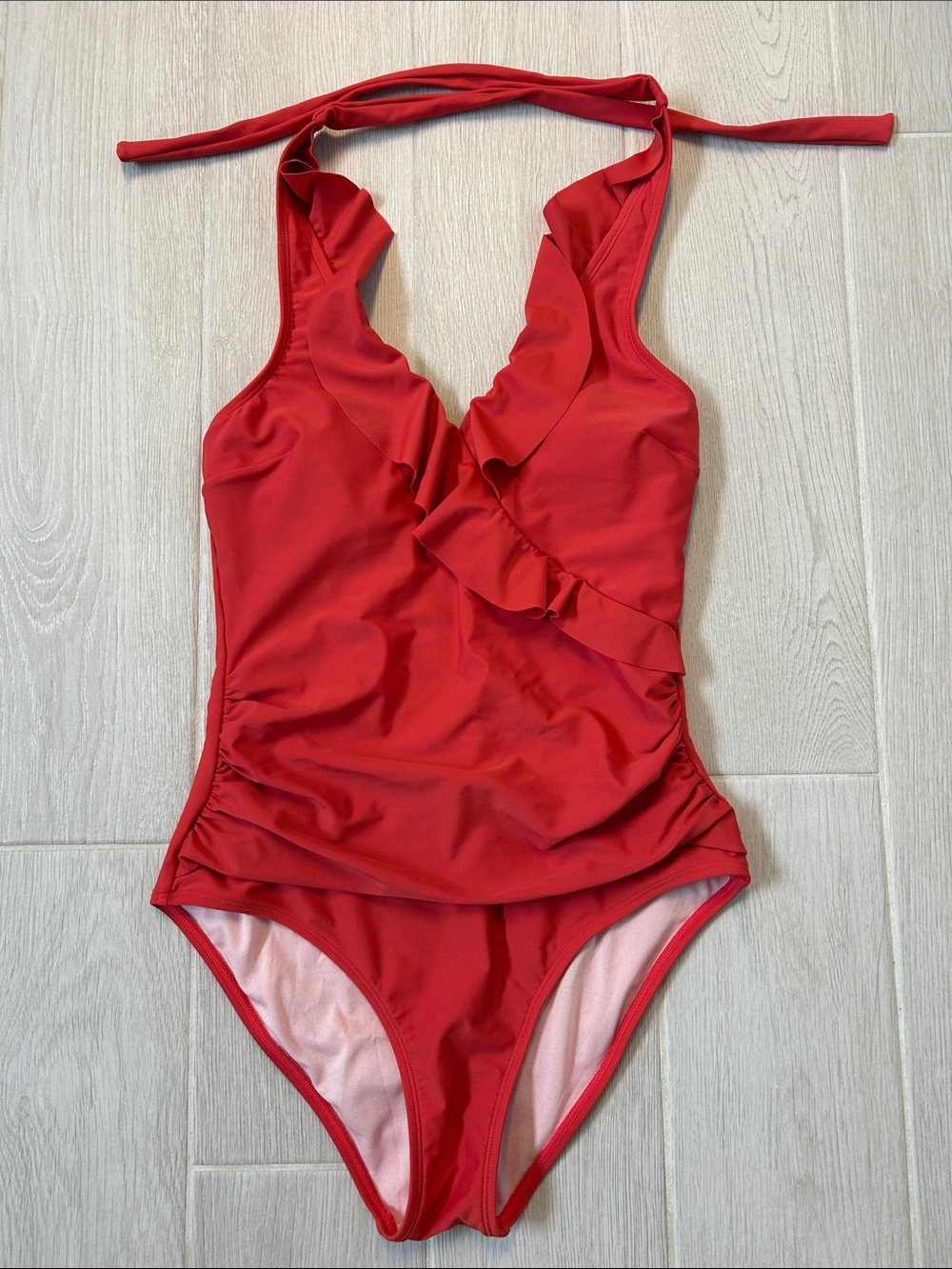 Red Ruffle Halter One-Piece Swimsuit for Women from Cupshe